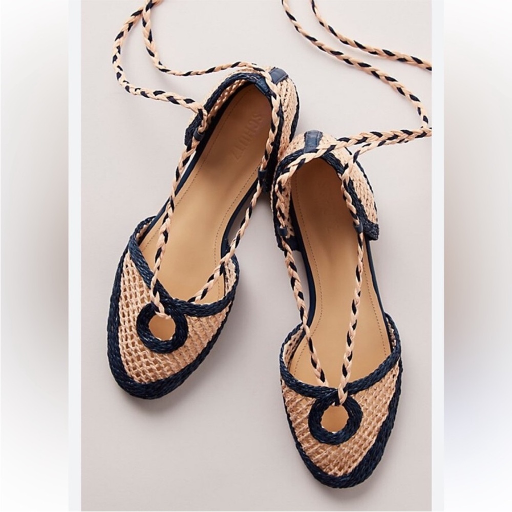 SCHUTZ Jessel Navy and Tan Espadrille Flats Size 8.5B